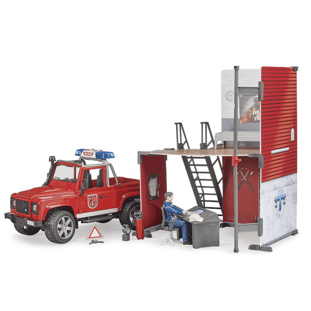 Estación de Bomberos + Auto Land Rover Defender + Bombero