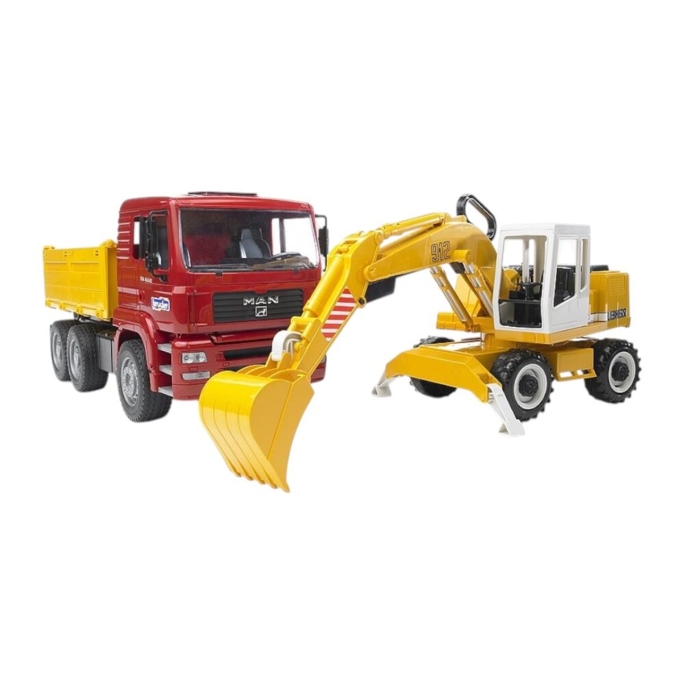 Camión de construcción MAN TGA con excavadora Liebherr